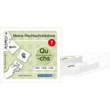 My spelling box of 7 qu / -chs words