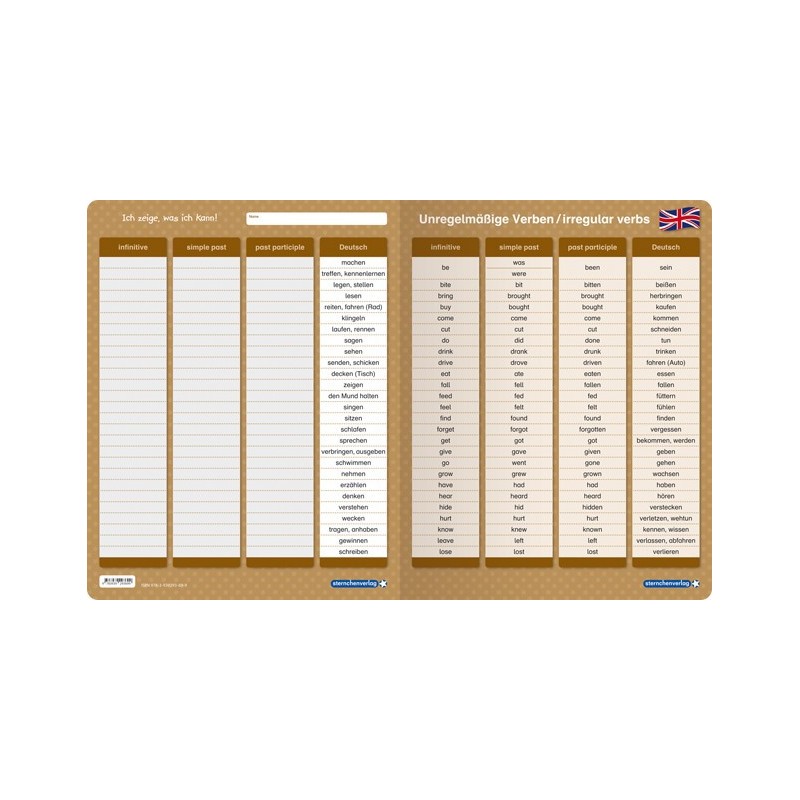 unregelmäßige Verben / Irregular verbs - Klappkarte + Stift unregelmäßige Verben / Irregular verbs - Klappkarte + Stift