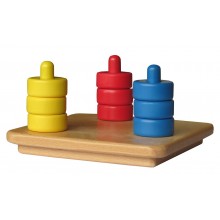 colored discs on vertical dowel