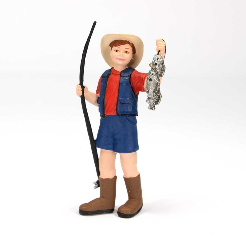 Junge Tobi mit Angel handbemalt Junge Tobi mit Angel handbemalt