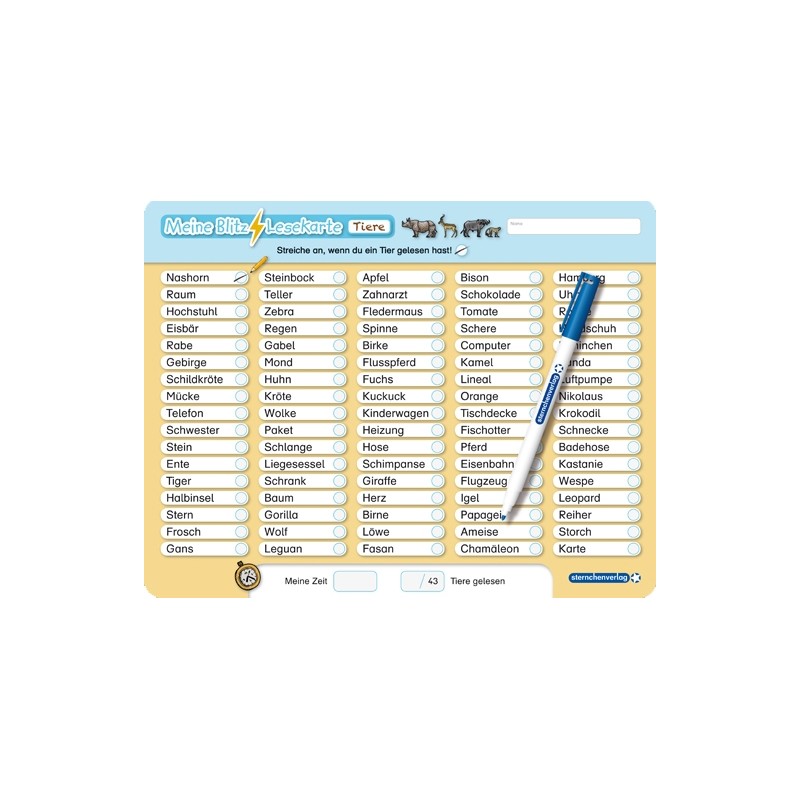 Moja bleskurýchla karta na čítanie so zvieratami, ovocím a zeleninou + pero