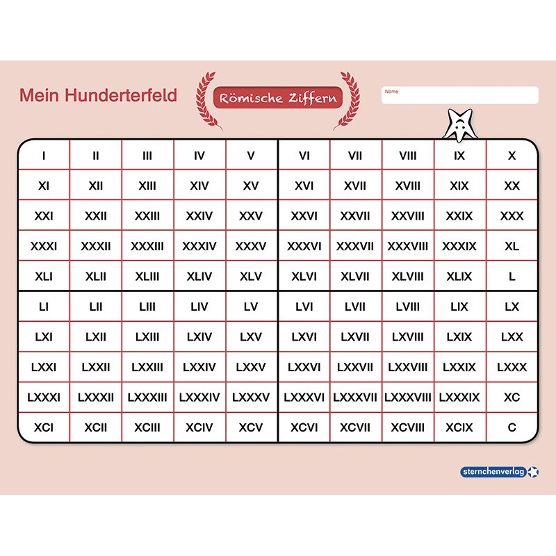 Mein Hunderterfeld – Römische Ziffern + Stift Mein Hunderterfeld – Römische Ziffern + Stift