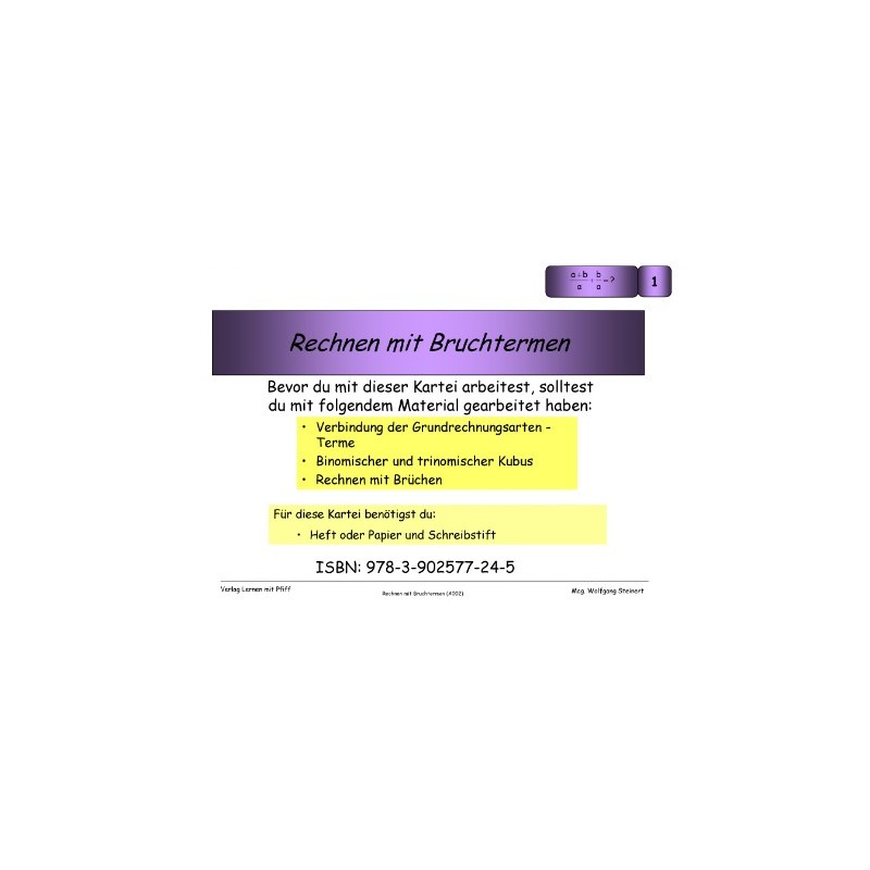 Mathematik Lernkarteien - Rechnen mit Bruchtermen Mathematik Lernkarteien - Rechnen mit Bruchtermen