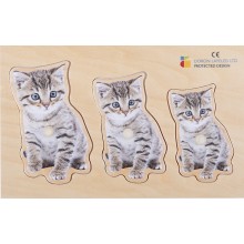 Realistické drevené puzzle veľkosť a hĺbka 3 kusy (žaby, zajace, mačky)