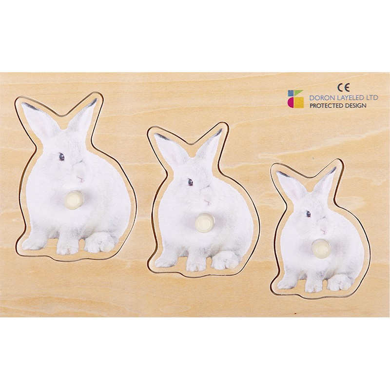 Holz-Puzzle realistisch Größe & Tiefe 3er Set (Frösche,Hasen,Katzen)