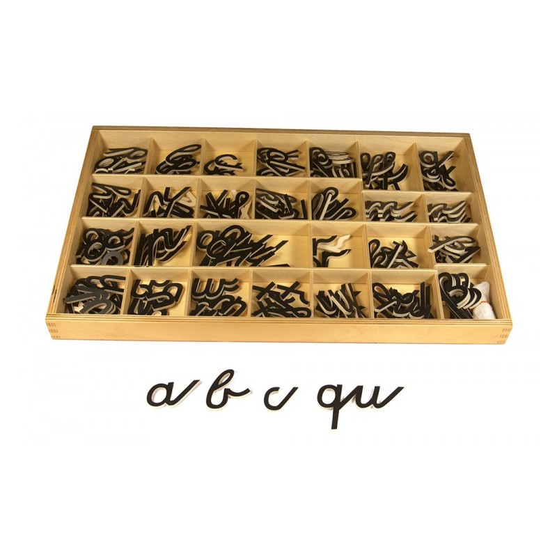bewegliches Alphabet, Kleinbuchstaben, kursiv, Montessori-Material - schwarz