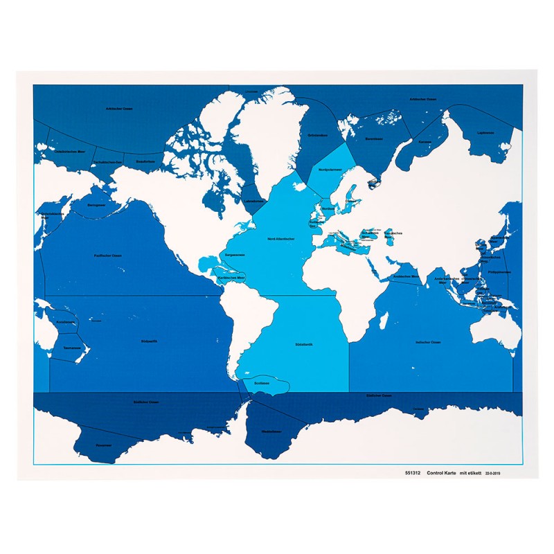 Control map seas and oceans: labeled