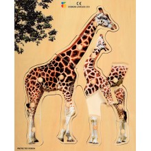 Wood Puzzle - realistic - Giraffe, mother with young