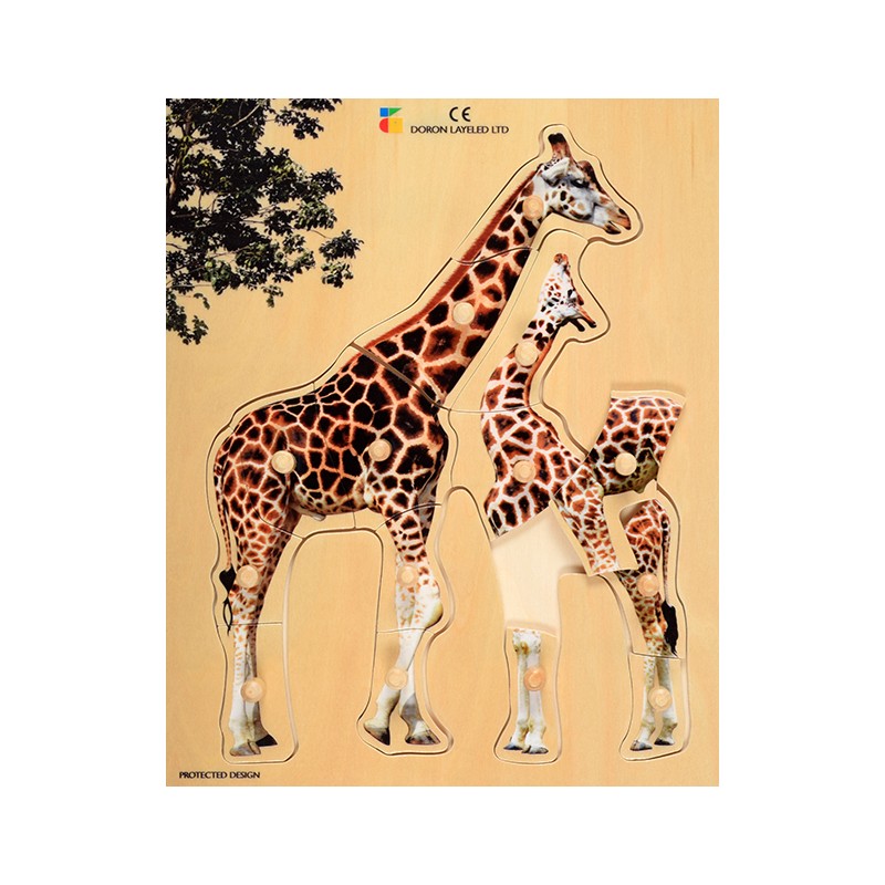 Wood Puzzle - realistic - Giraffe, mother with young