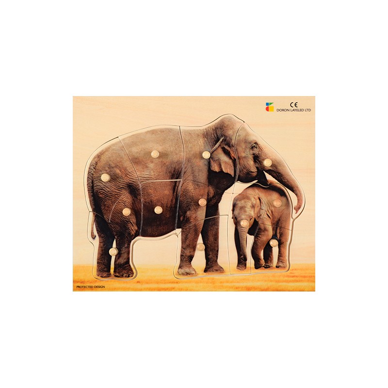 Holz-Puzzle - realistisch - Elefant, Mutter mit Jungtier