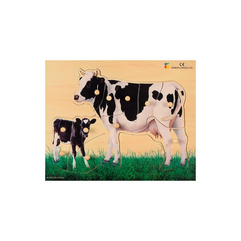 Puzzle z dreva - realistické - krava, matka s teľaťom
