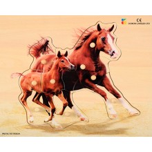 Wooden puzzle - realistic - horse, mother with foal