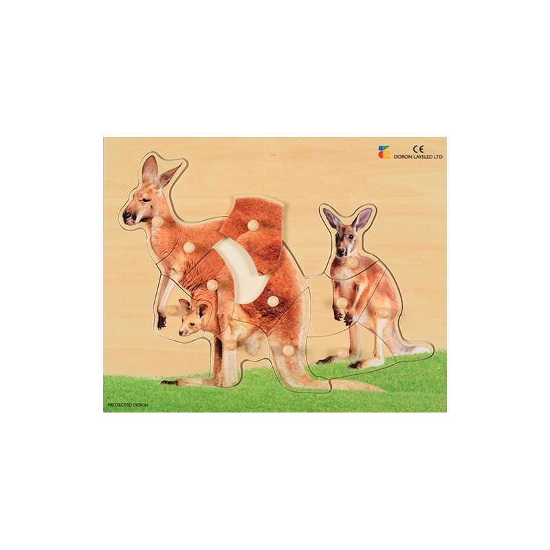 Wood Puzzle - realistic - Kangaroo, mother with young