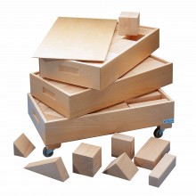 Large wooden building blocks in 3 boxes