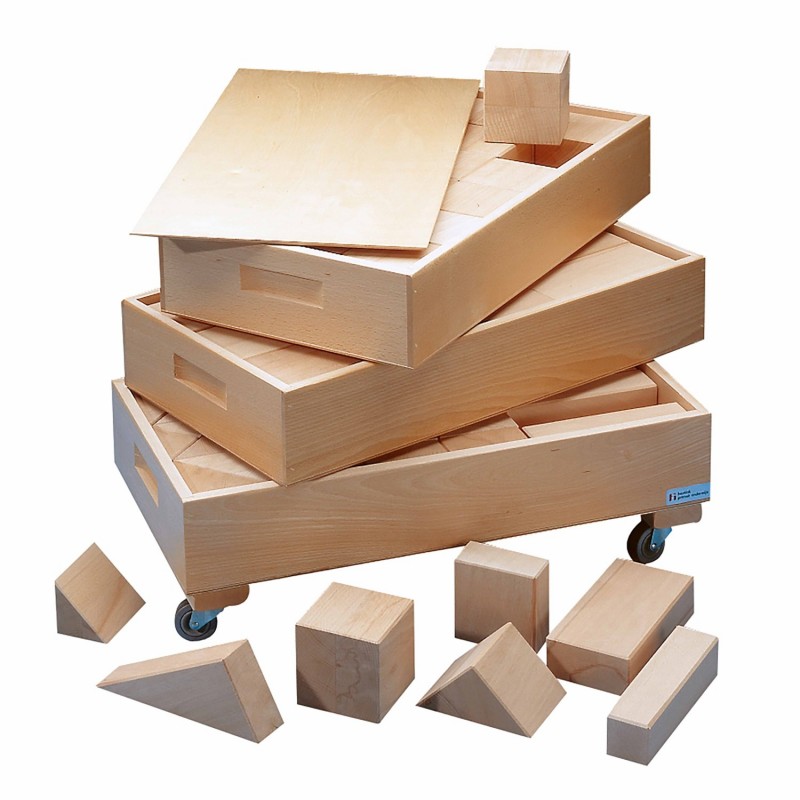 Large wooden building blocks in 3 boxes Large wooden building blocks in 3 boxes