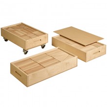 Large wooden building blocks in 3 boxes