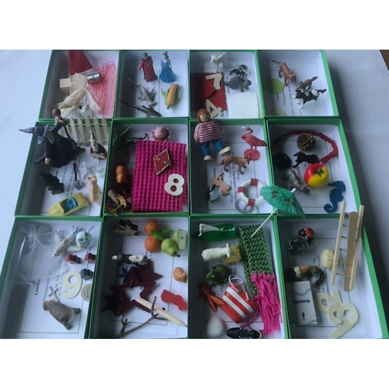 Phonogram reading boxes according to Montessori
