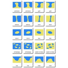 Land und Wasserformen Drei Teilekarten - Englisch