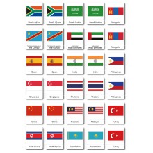 Flaggen der Welt - drei Teilekarten - Englisch