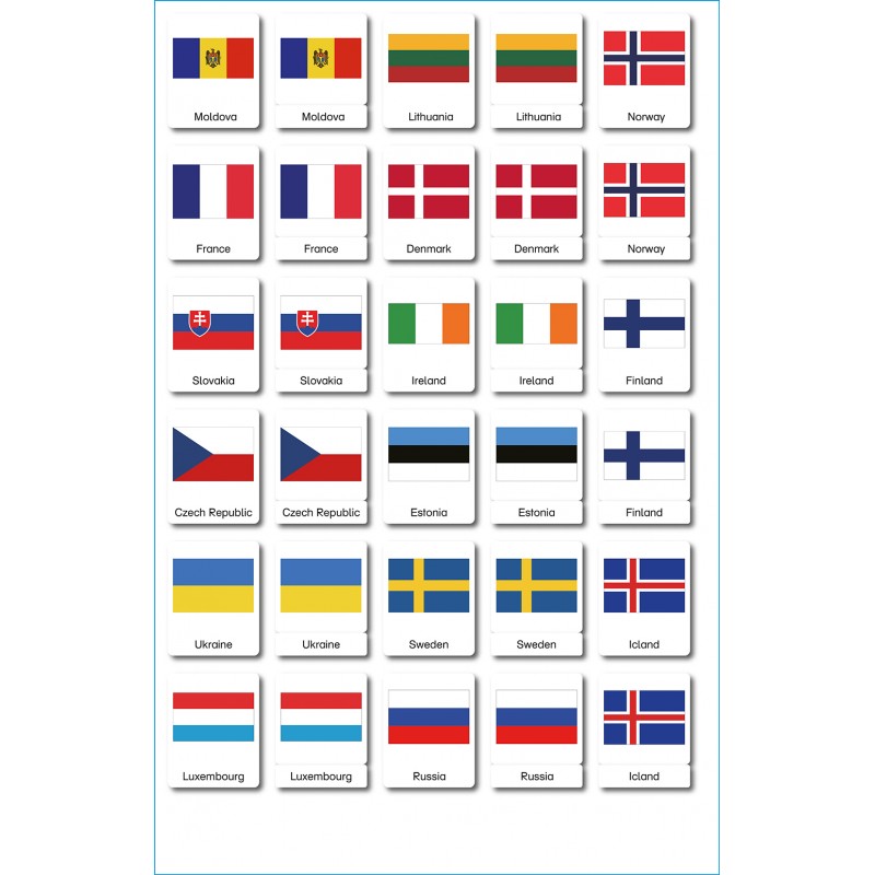 Europe flags - 3 parts classification cards - English Europe flags - 3 parts classification cards - English