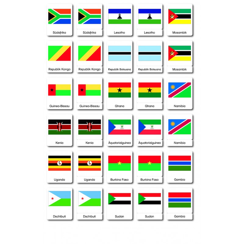 flags Afrika - 3 parts classification cards - German flags Afrika - 3 parts classification cards - German