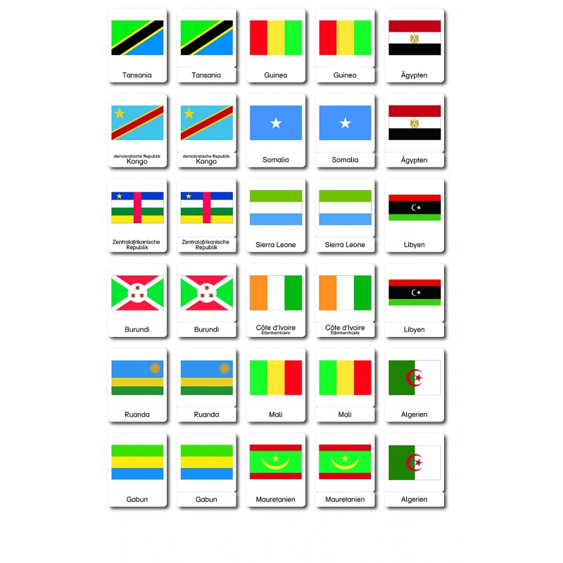 flags Afrika - 3 parts classification cards - German flags Afrika - 3 parts classification cards - German