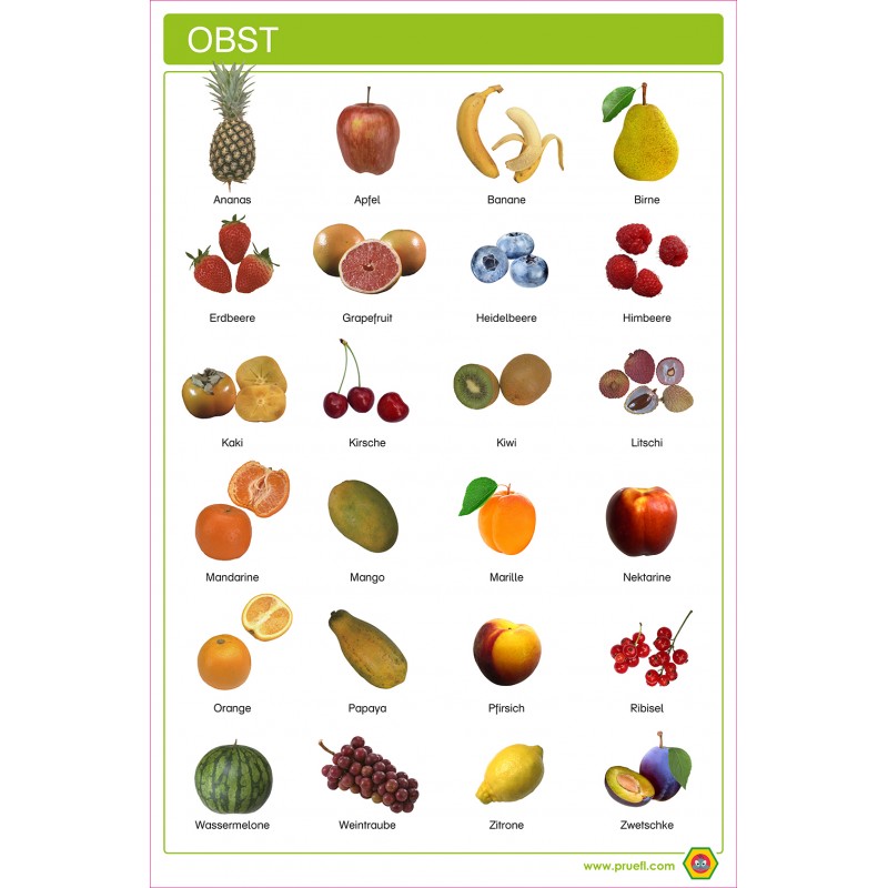Obst - Plakat 50 x 70 cm - Deutsch Obst - Plakat 50 x 70 cm - Deutsch