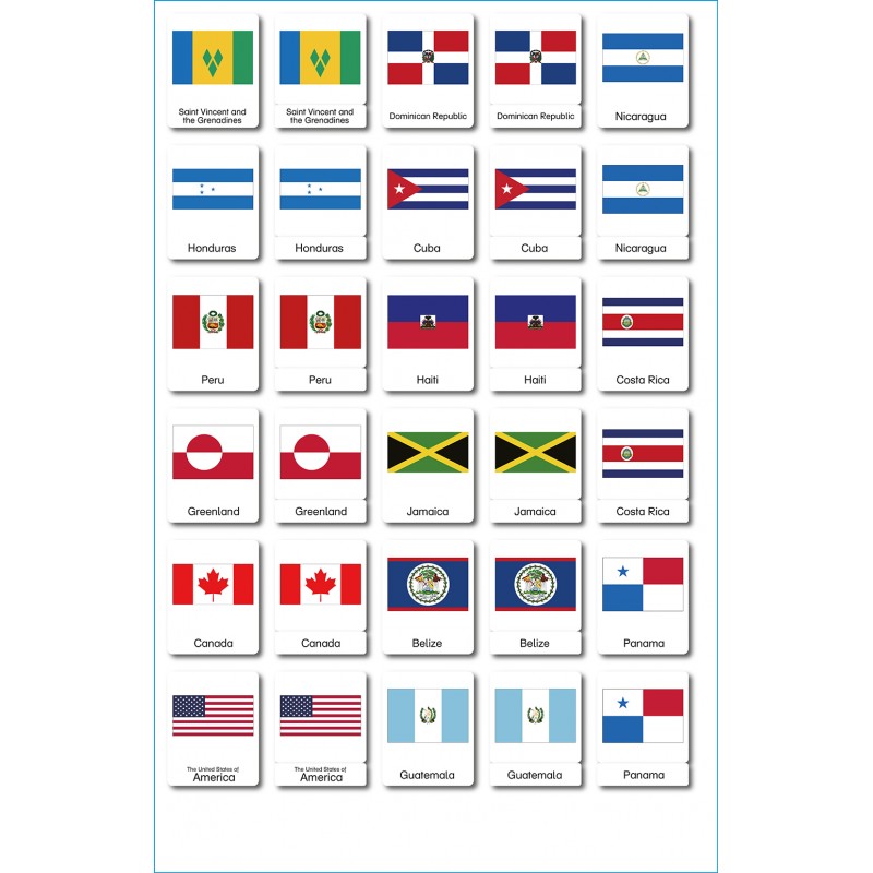 flags - 3 parts classification cards - English