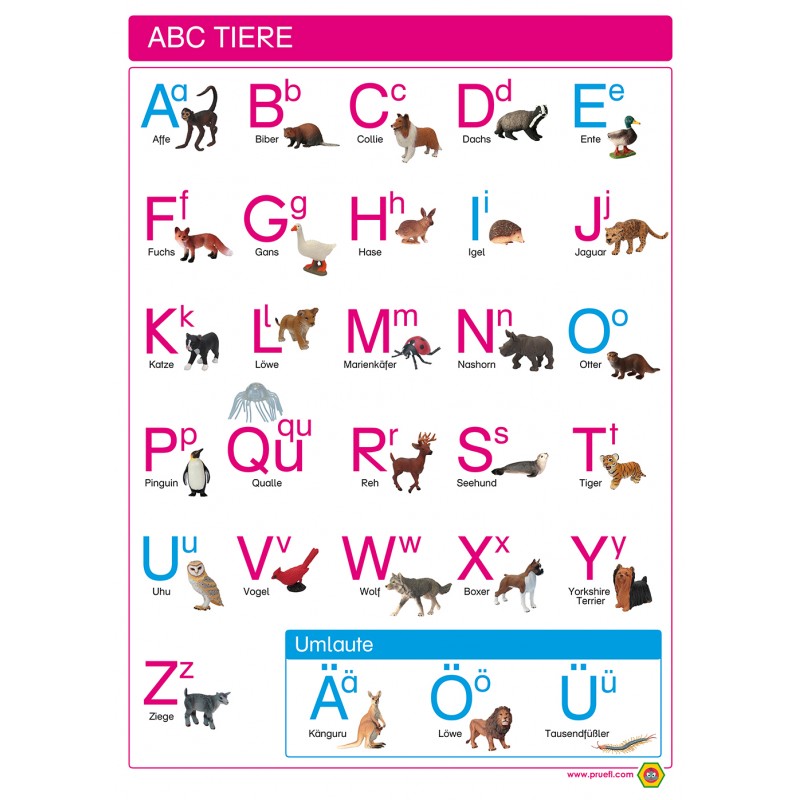 ABC Tiere - Plakat 43 x 65 cm - Deutsch - Groß- und Kleinbuchstaben Druckschrift ABC Tiere - Plakat 43 x 65 cm - Deutsch - Groß- und Kleinbuchstaben Druckschrift