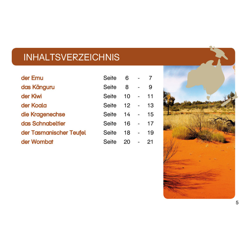 Card file animals Australia and Oceania