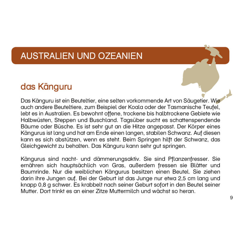 Card file animals Australia and Oceania