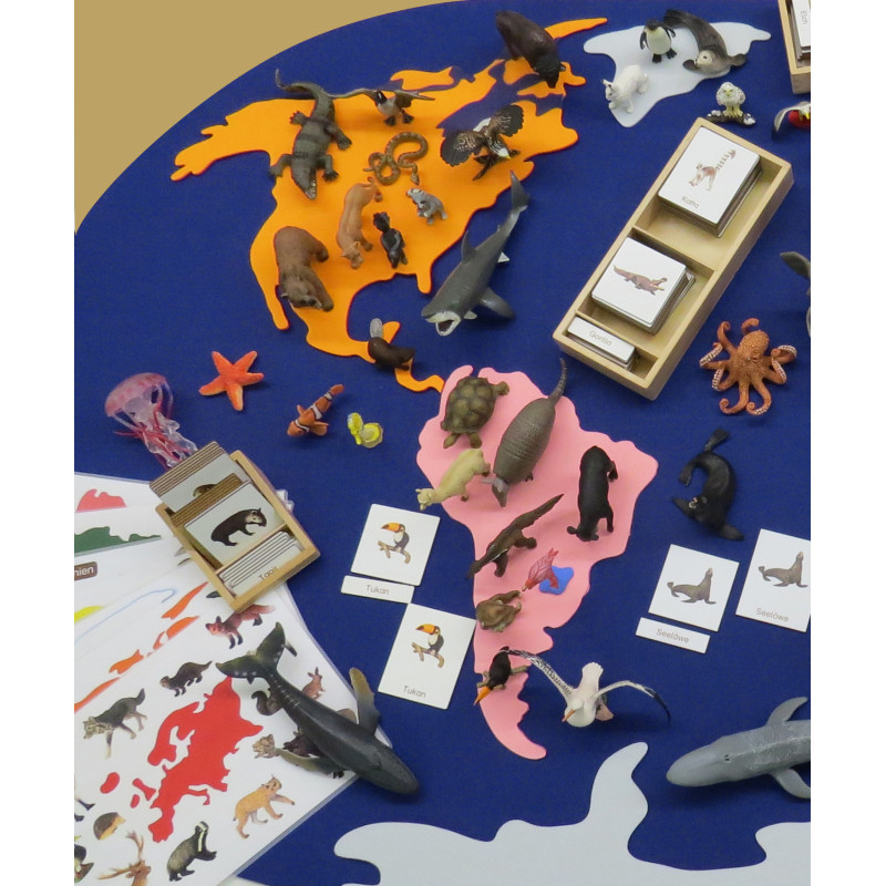 ERDTIERE SET with felt continents & oceans