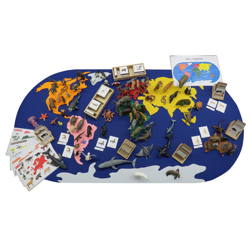 ERDTIERE SET with felt continents & oceans