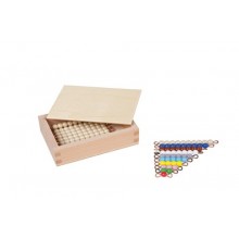 Krabica s farebnými schodmi od 1 do 9 a deväť zlatých perlových paličiek