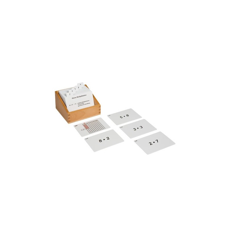 Box with task cards for the small multiplication board
