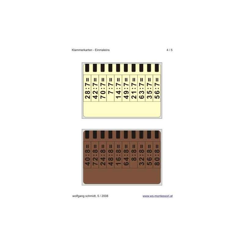 Multiplication tables - bracket cards