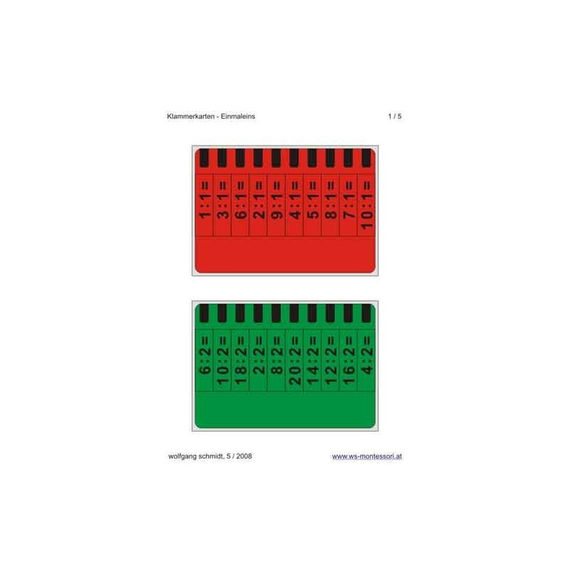 Multiplication tables - bracket cards