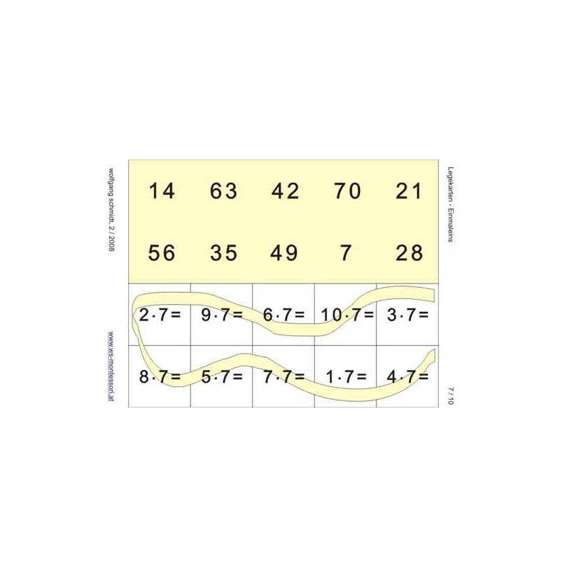 Multiplication tables - laying cards