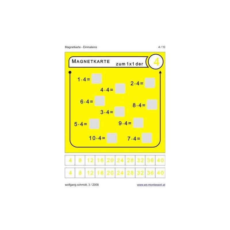 Multiplication tables - magnetic cards
