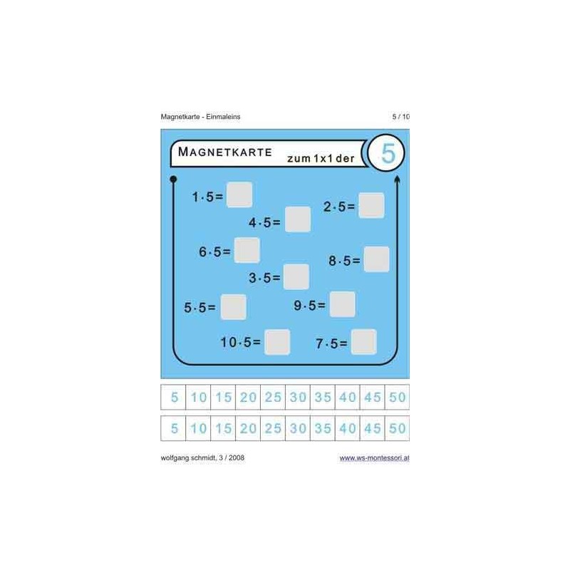 Multiplication tables - magnetic cards