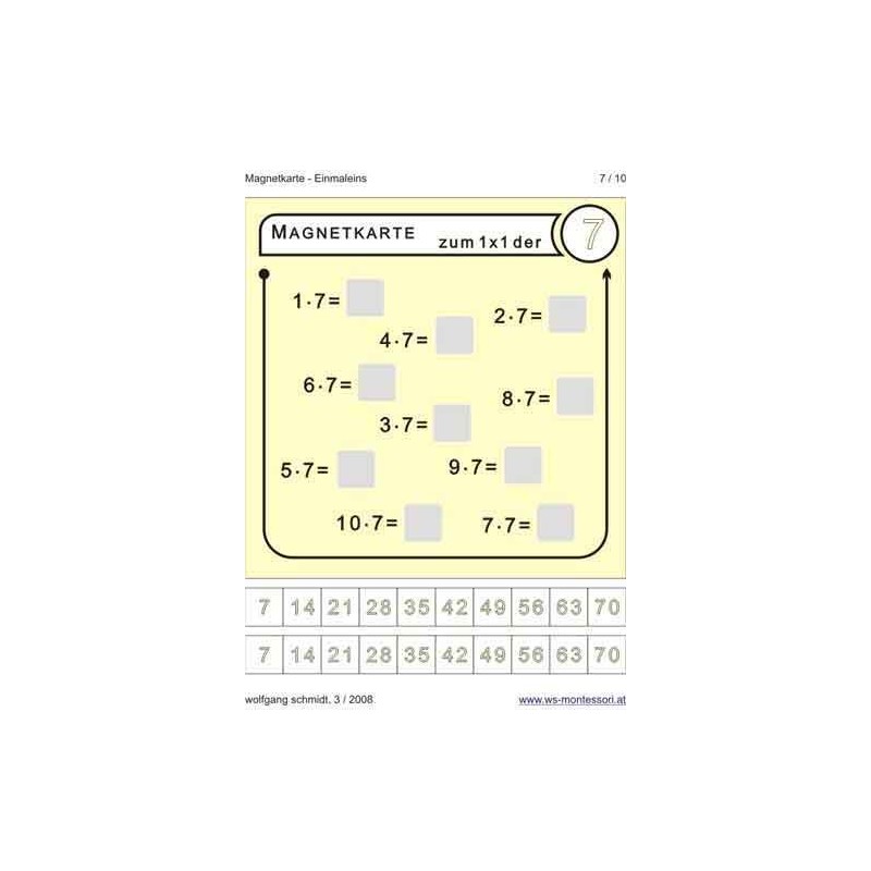 Multiplication tables - magnetic cards
