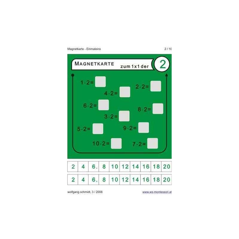 Multiplication tables - magnetic cards