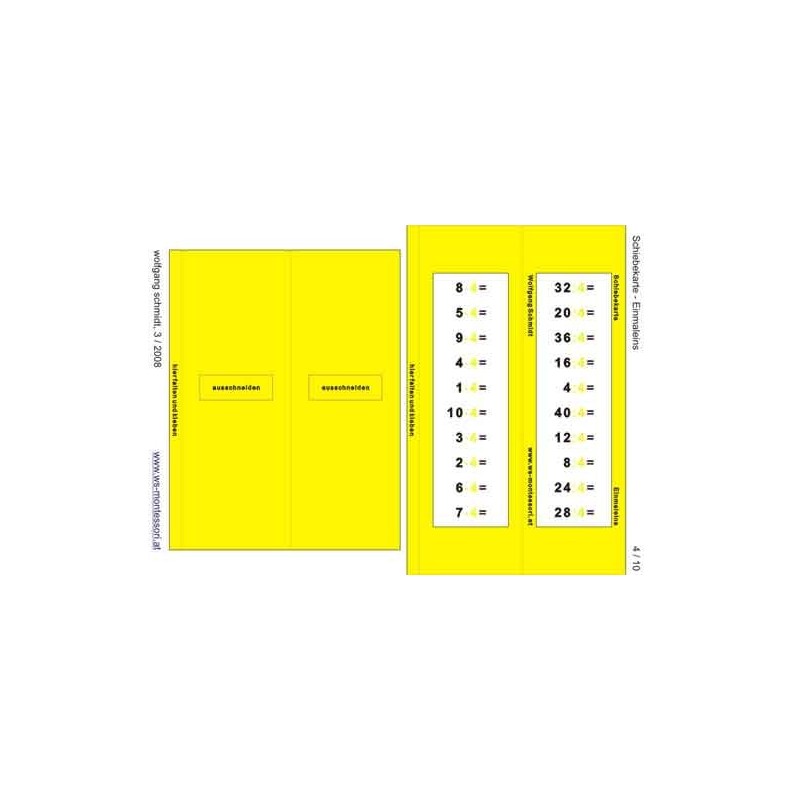 Multiplication tables - slide cards