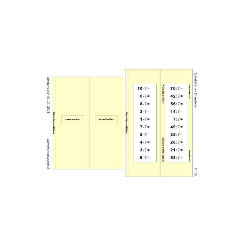Multiplication tables - slide cards