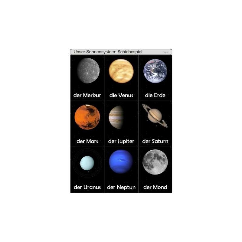 Sliding and revealing game deposits - our solar system