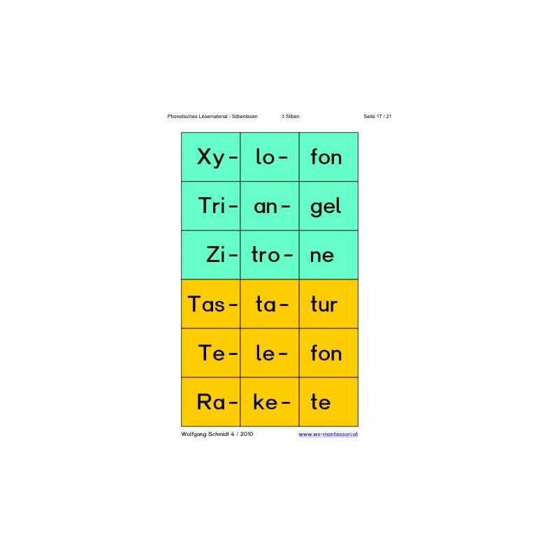 New syllable reading, sound reading material